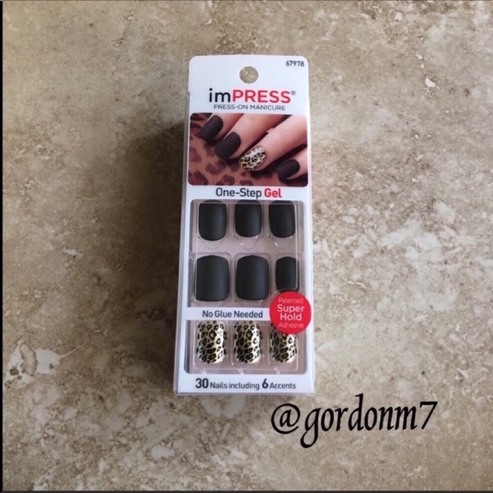 NEW imPRESS Black Matte & Cheetah Accent Nails